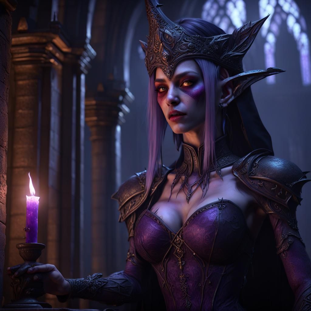 Dark Elf Witch with Zombie in Dark Fantasy Art