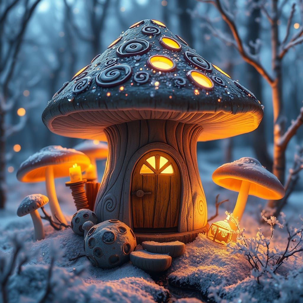 Whimsical Enchanted Forest Scene in Bioluminescent Wonderlan...