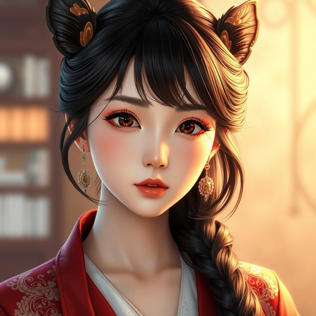 Elegant Korean Woman in Exquisite 3D Anime Art