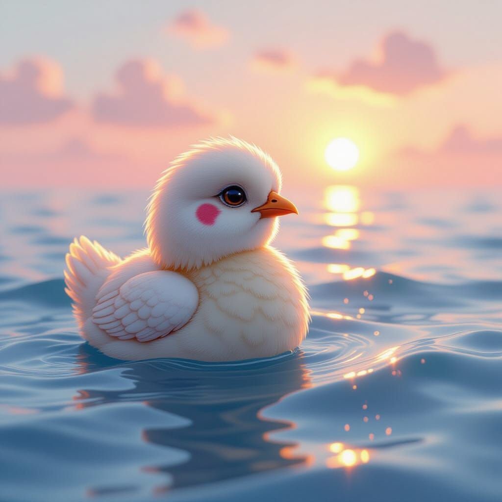 Grumpy Chick in Sea: A Digital Pastel Painting