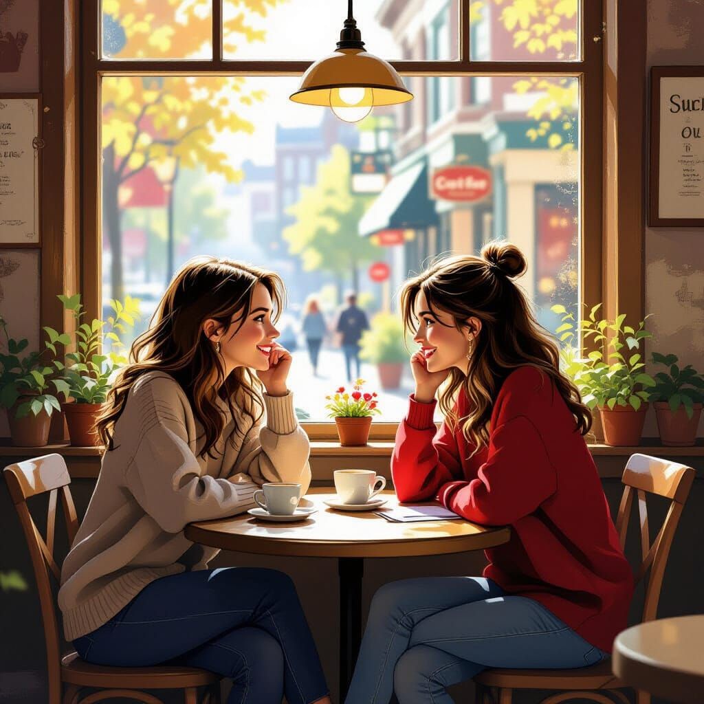 Two Women Chatting in a Cozy Cafe