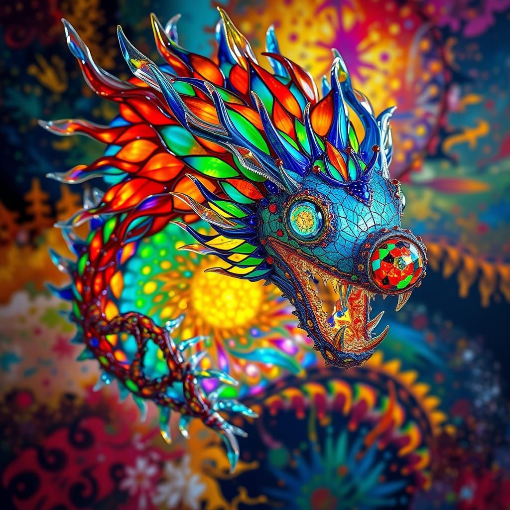 Vibrant Mosaic Creature in Kaleidoscopic Colors