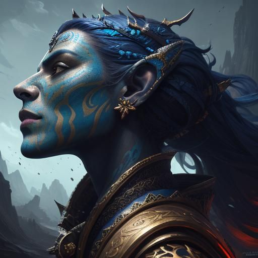 Queen and Cavalry with Blue Torch: Fantasy Art