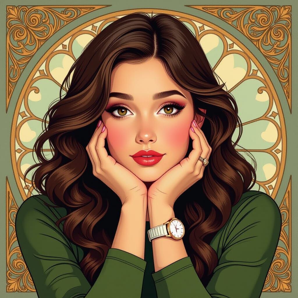 Teenage Girl Portrait in Art Nouveau Digital Style