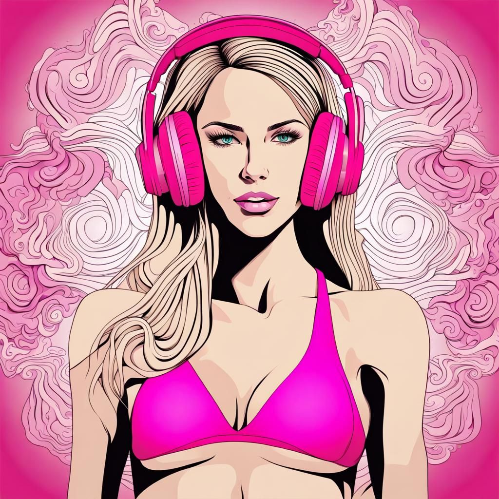 Athletic Blonde Girl with Pink Bikini in Fractal Art