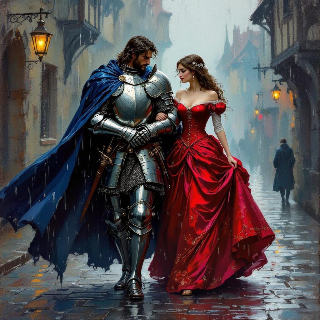 Knight Shields Princess in Romantic Painterly Scene