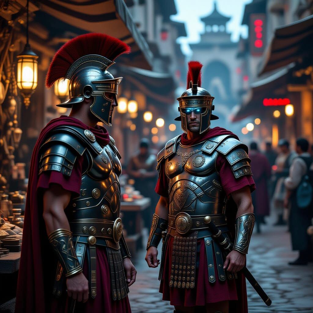 Roman Centurion in Alien Market: A Sci-Fi Fusion