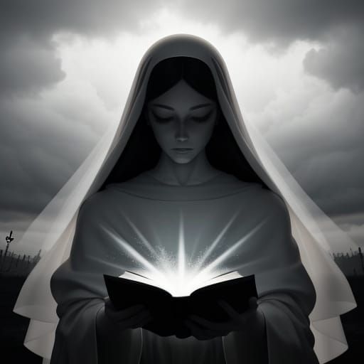 Ethereal Figure Reading Book in Divine Light