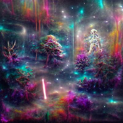 Astral Forest in Space, Holographic Illustration