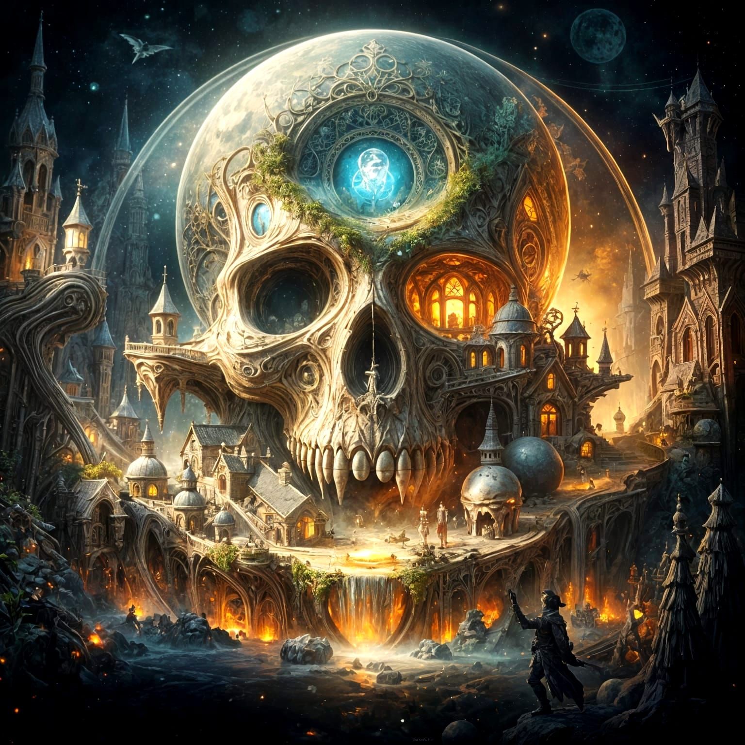 Glowing Skull Faerie Village: Fantasycore Artwork