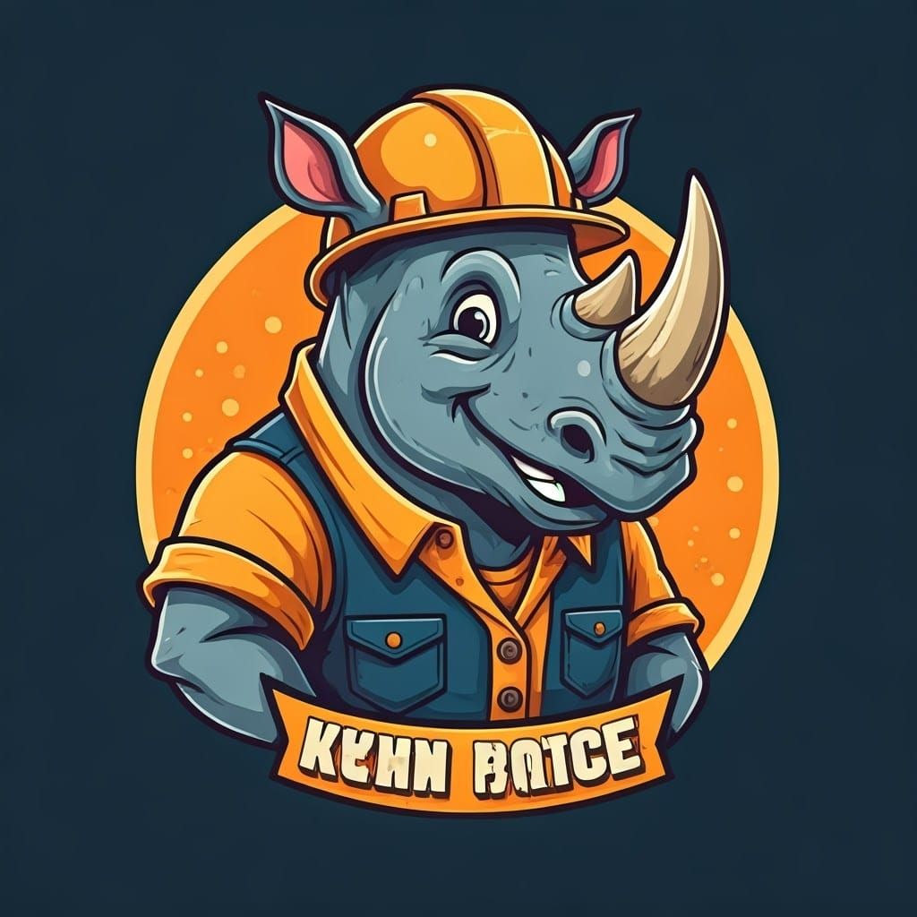Friendly Rhino Mascot in Construction Hard Hat