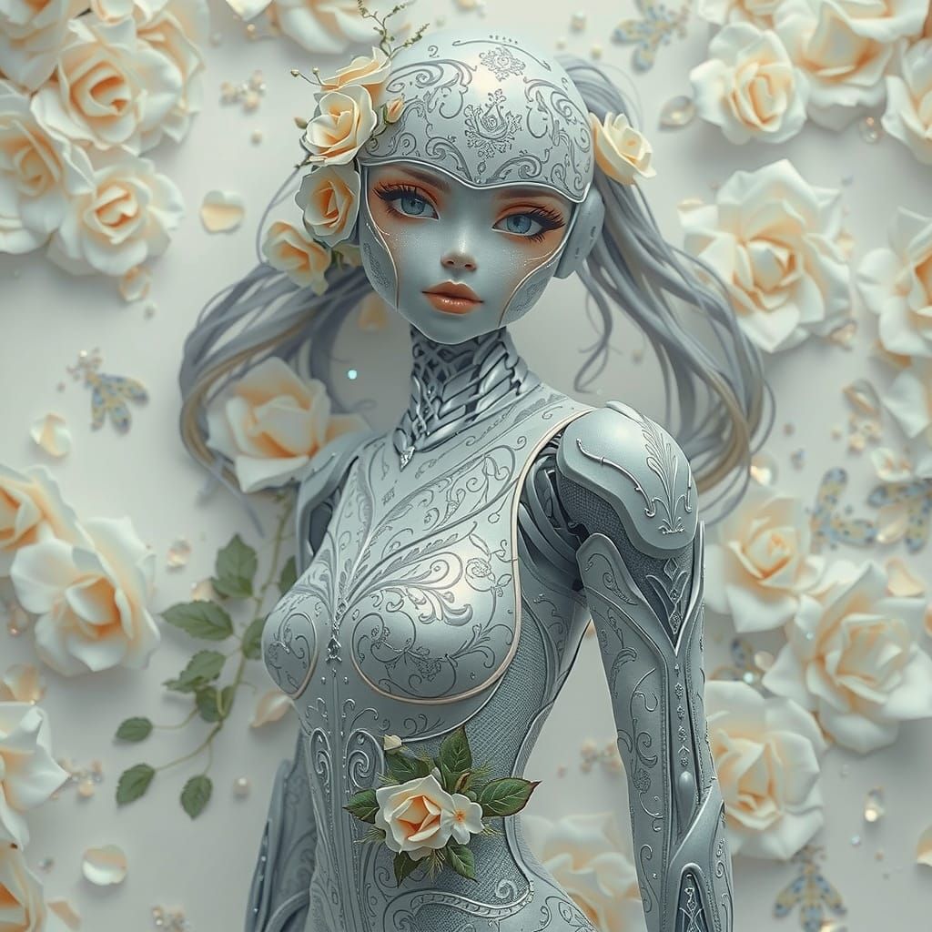 Cyborg Dream: Elegant Metal Body in Anime Style