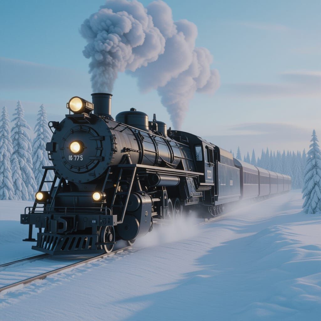 Futuristic Armored Train in Eternal Winter Landscape