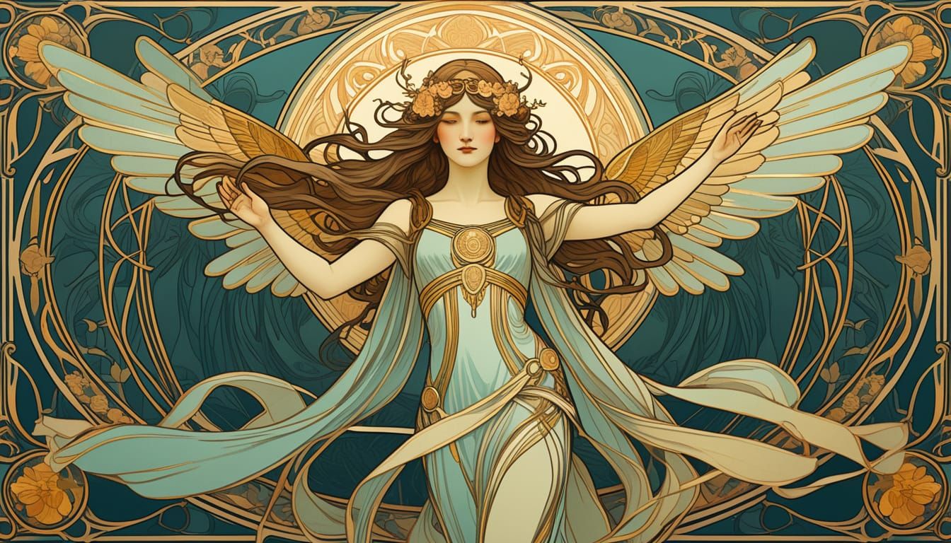 Art Nouveau Valkyrie with Floral Accents