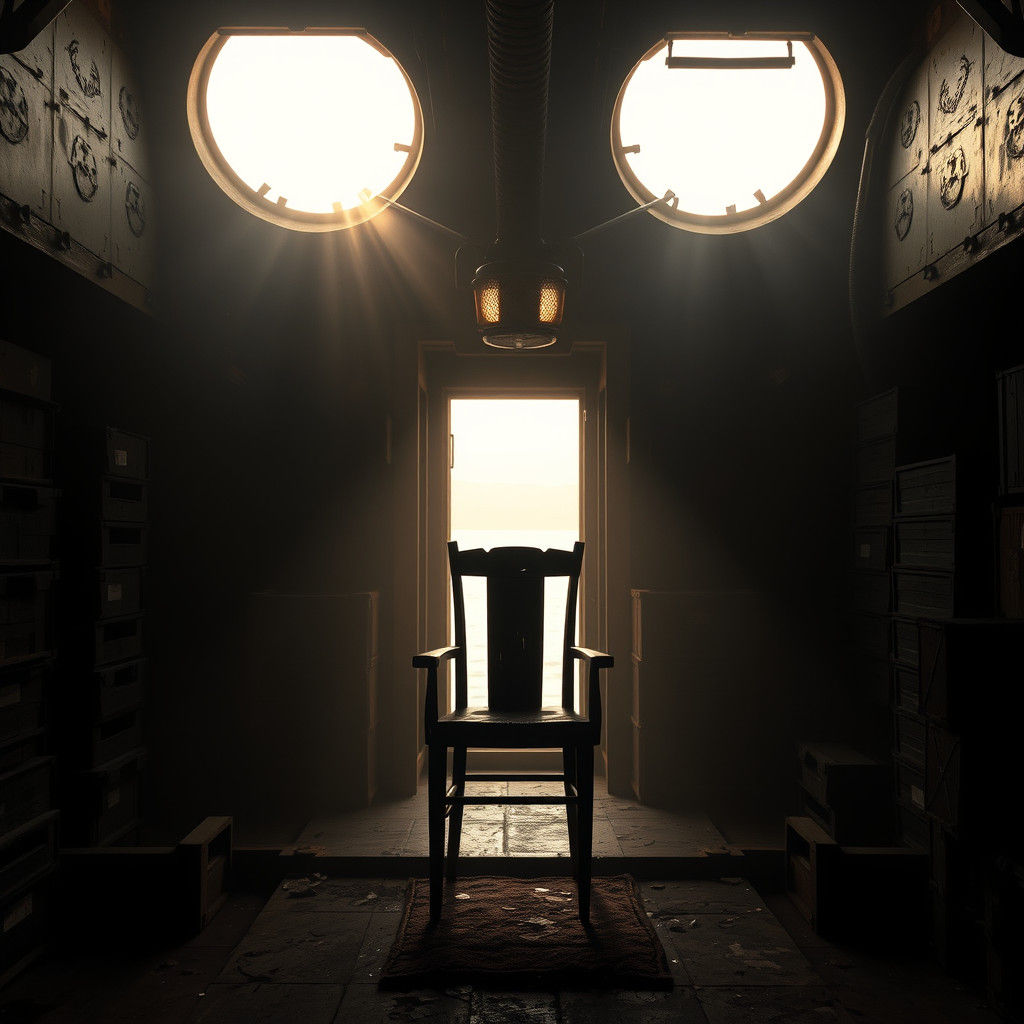 Cargo Ship Interior with Chair, Gritty Realism