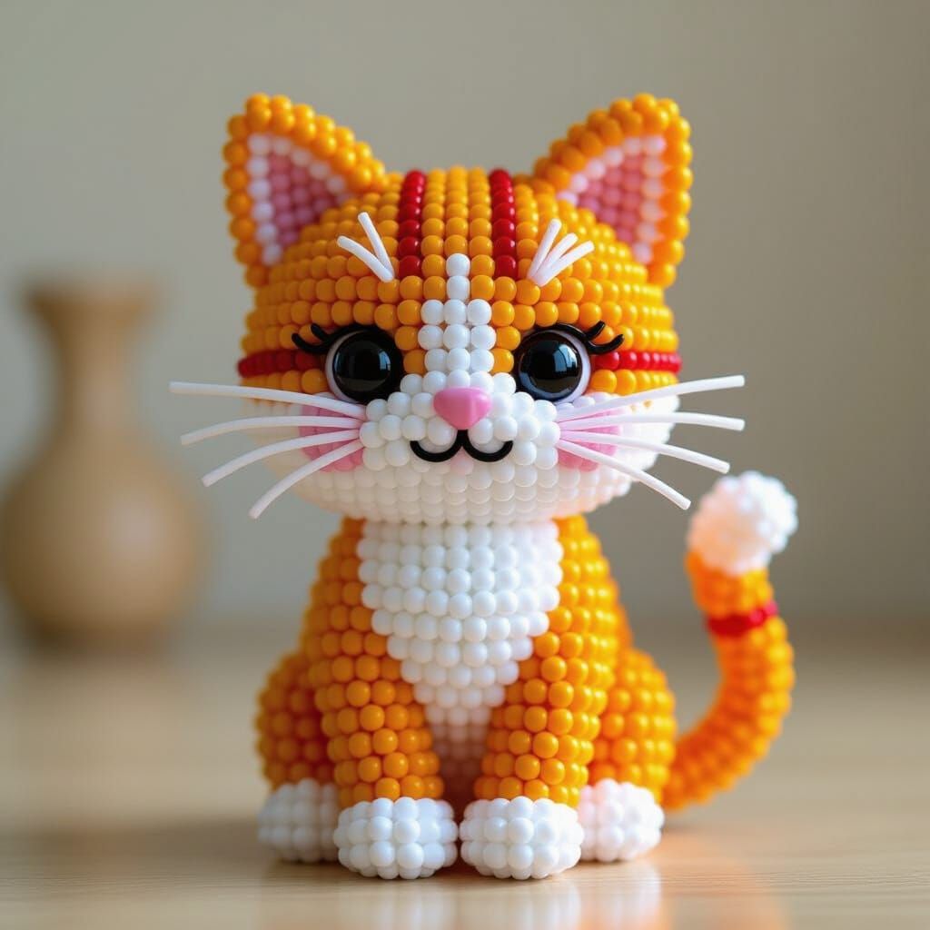 Beaded Cat Sculpture: Cute and Simple Design