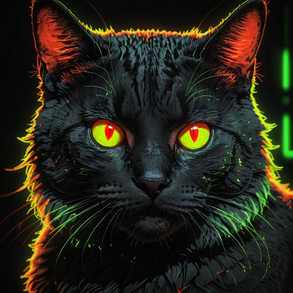 Glowing Eyed Cat in ASCII Art Style