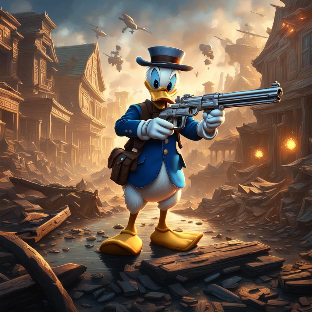 Donald Duck with a Gun, Detailed Matte Painting