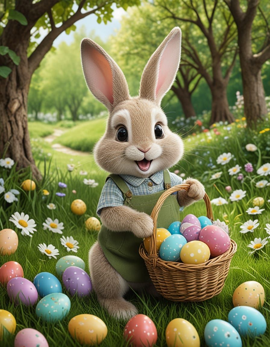 Whimsical Easter Bunny in a Lush Springtime Meadow