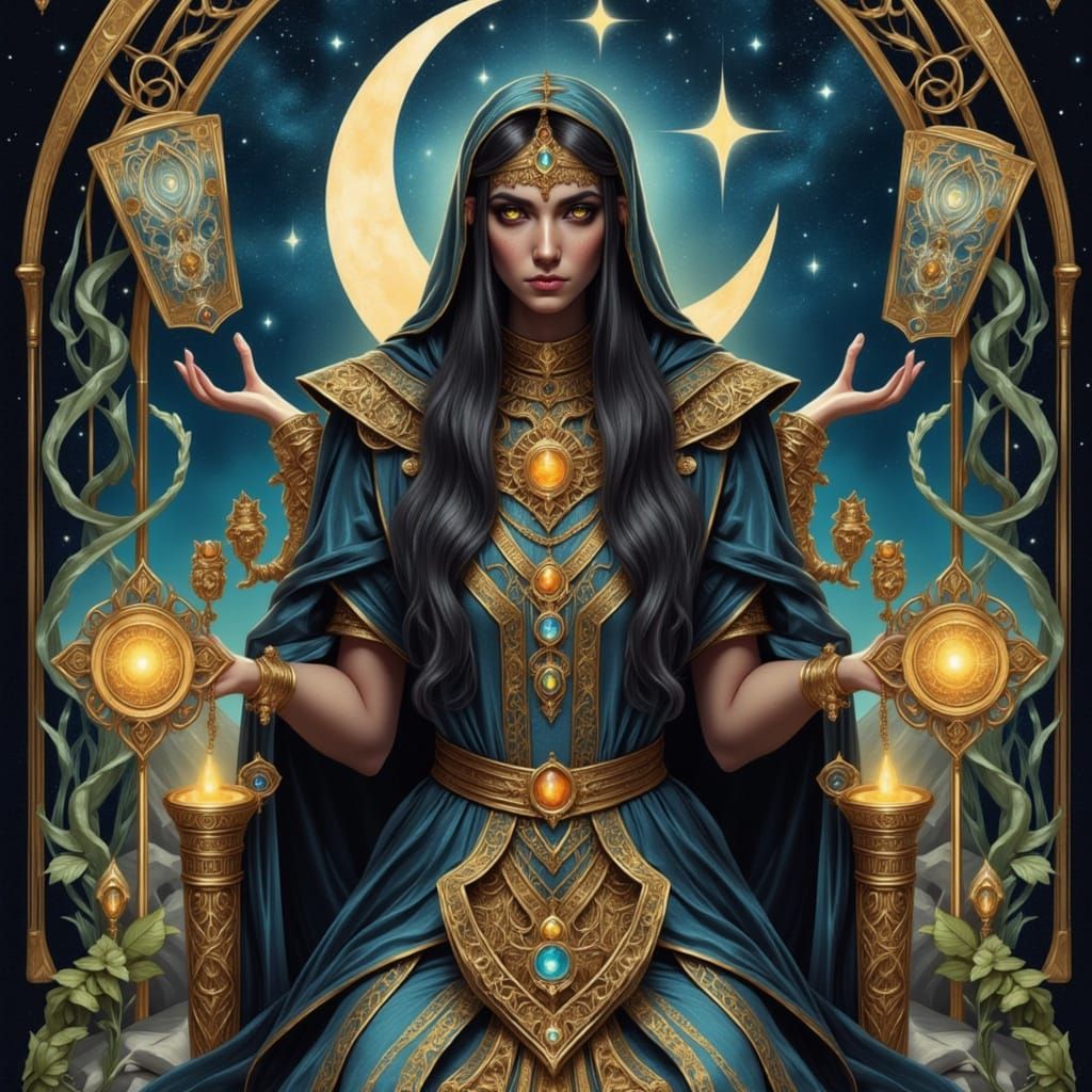Mystical Tarot Reader Under Moonlight