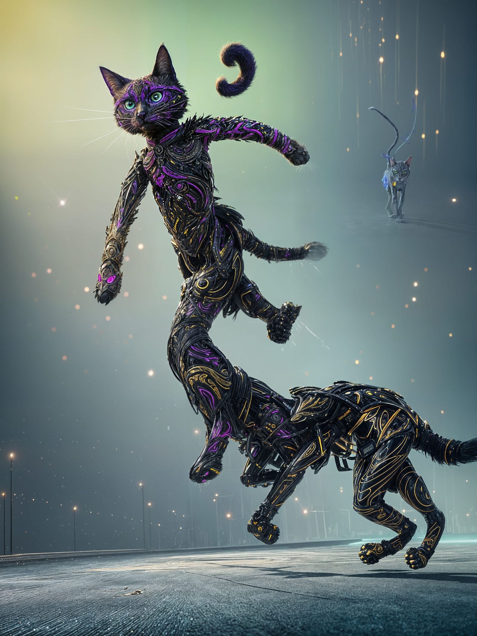 Confident Cat Person on a Glowing Runway