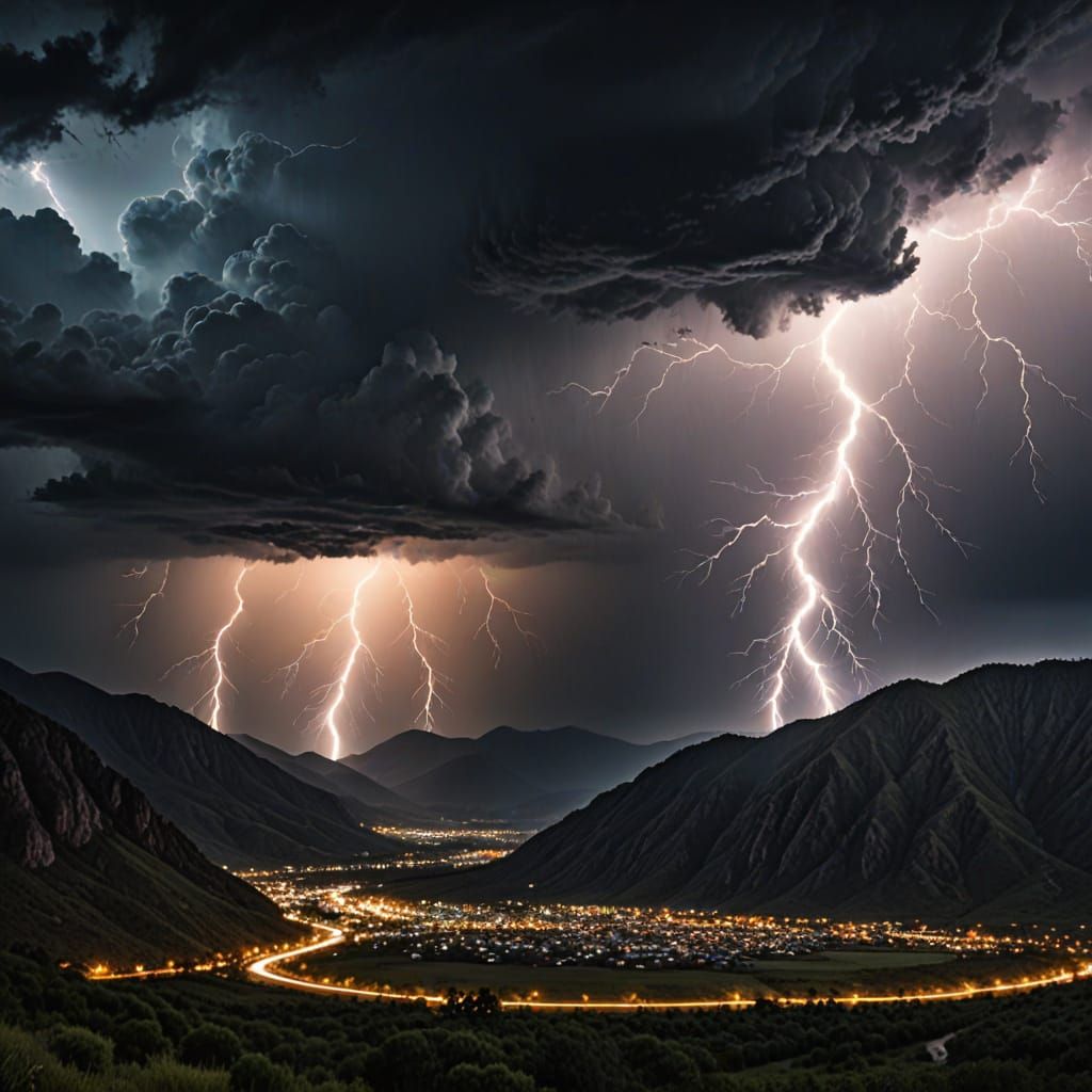 Dramatic Mountain Thunderstorm with Lightning Strikes