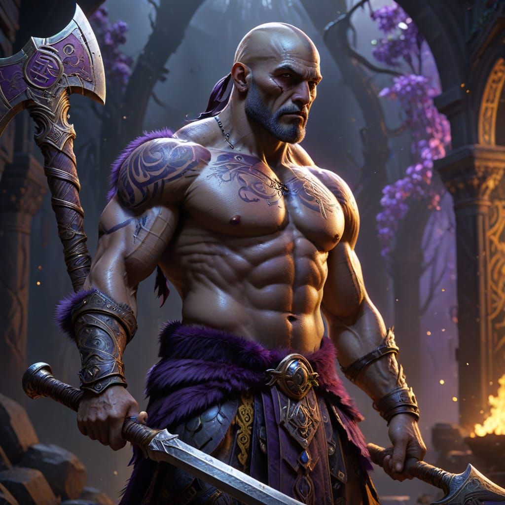 Dark Fantasy Barbarian Warrior in Tribal Attire