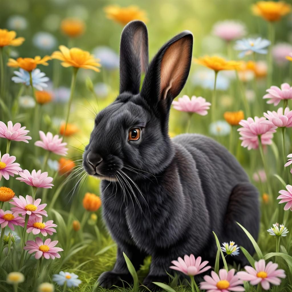 Petals and Paws: Charming Bunny Amidst Meadow Flowers (4)
