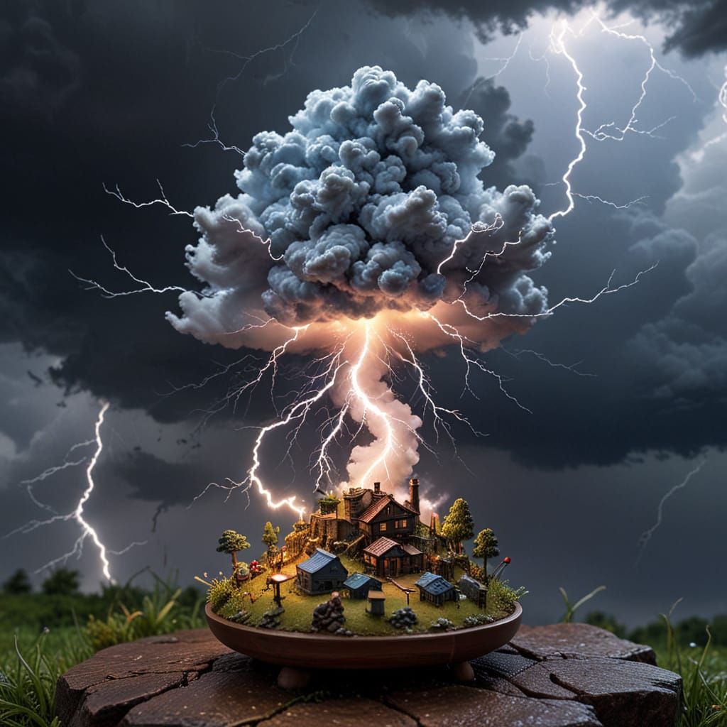 Vibrant Miniature Stormscape in Whimsical Style