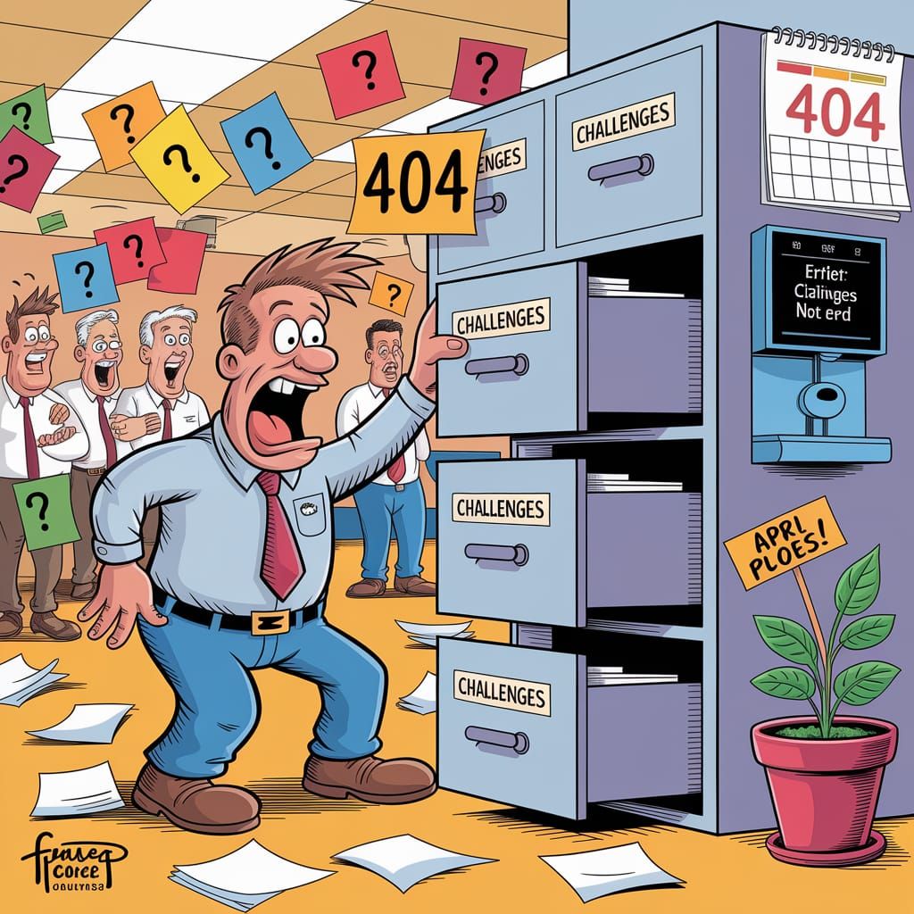 Office Worker in a Whimsical April Fools' Day Chaos Scene