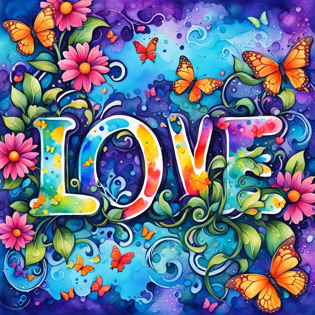 Colorful Word Art with Flowers and Butterflies