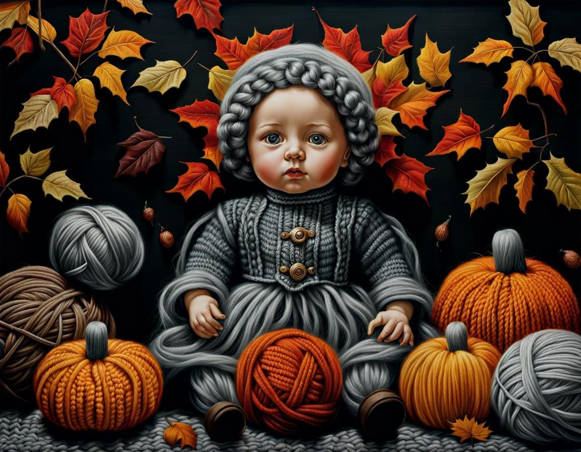 autumn doll with pumpkins