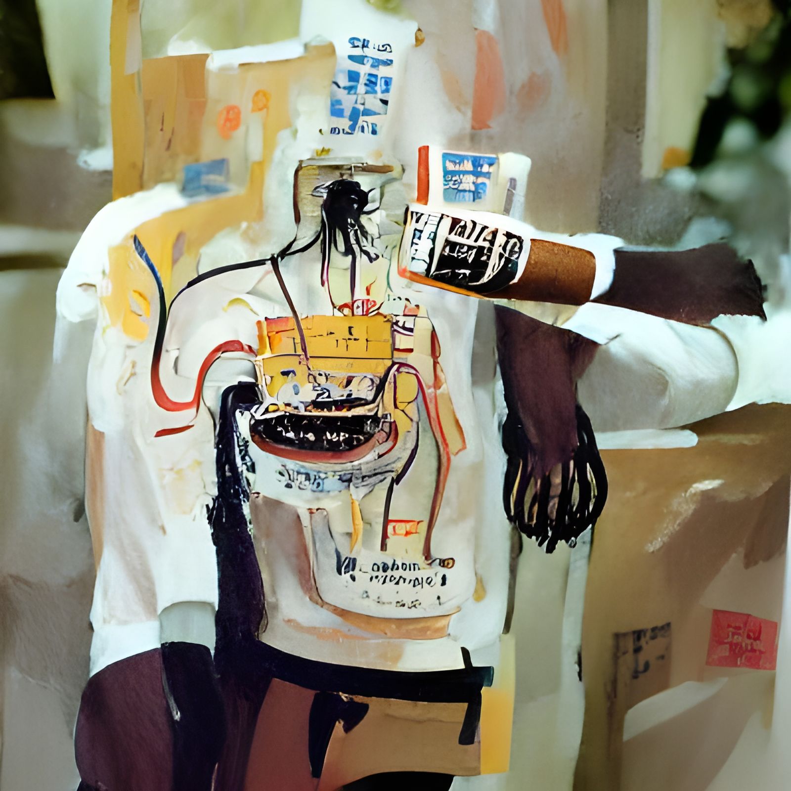 Smoker Gouache Painting in Basquiat Style