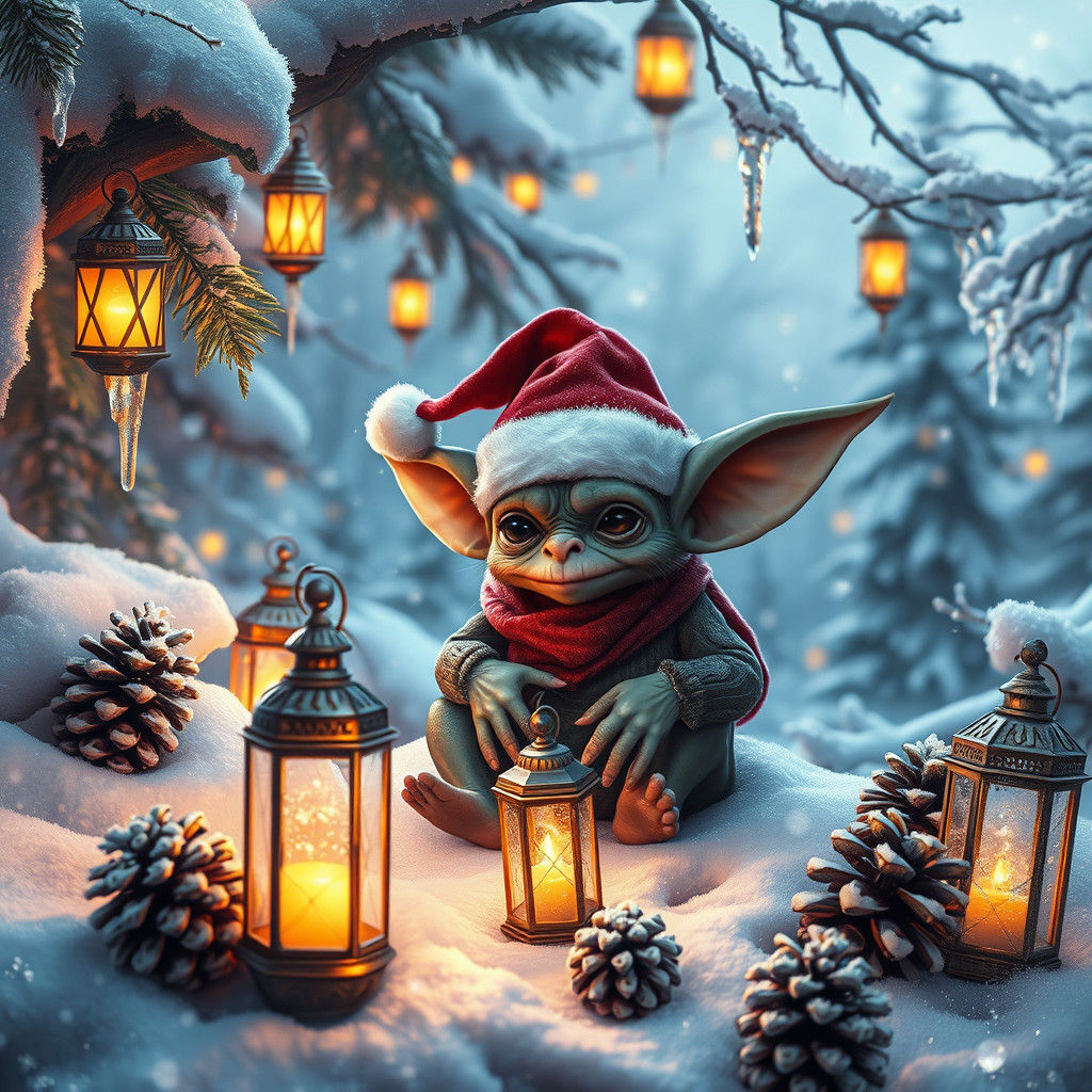 Christmas Gremlin in Winter Wonderland Matte Painting