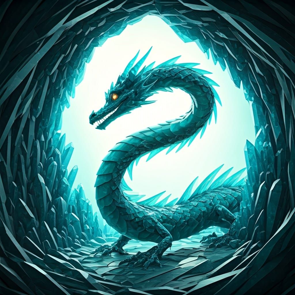 Turquoise Crystal Dragon in a Crystal Cave