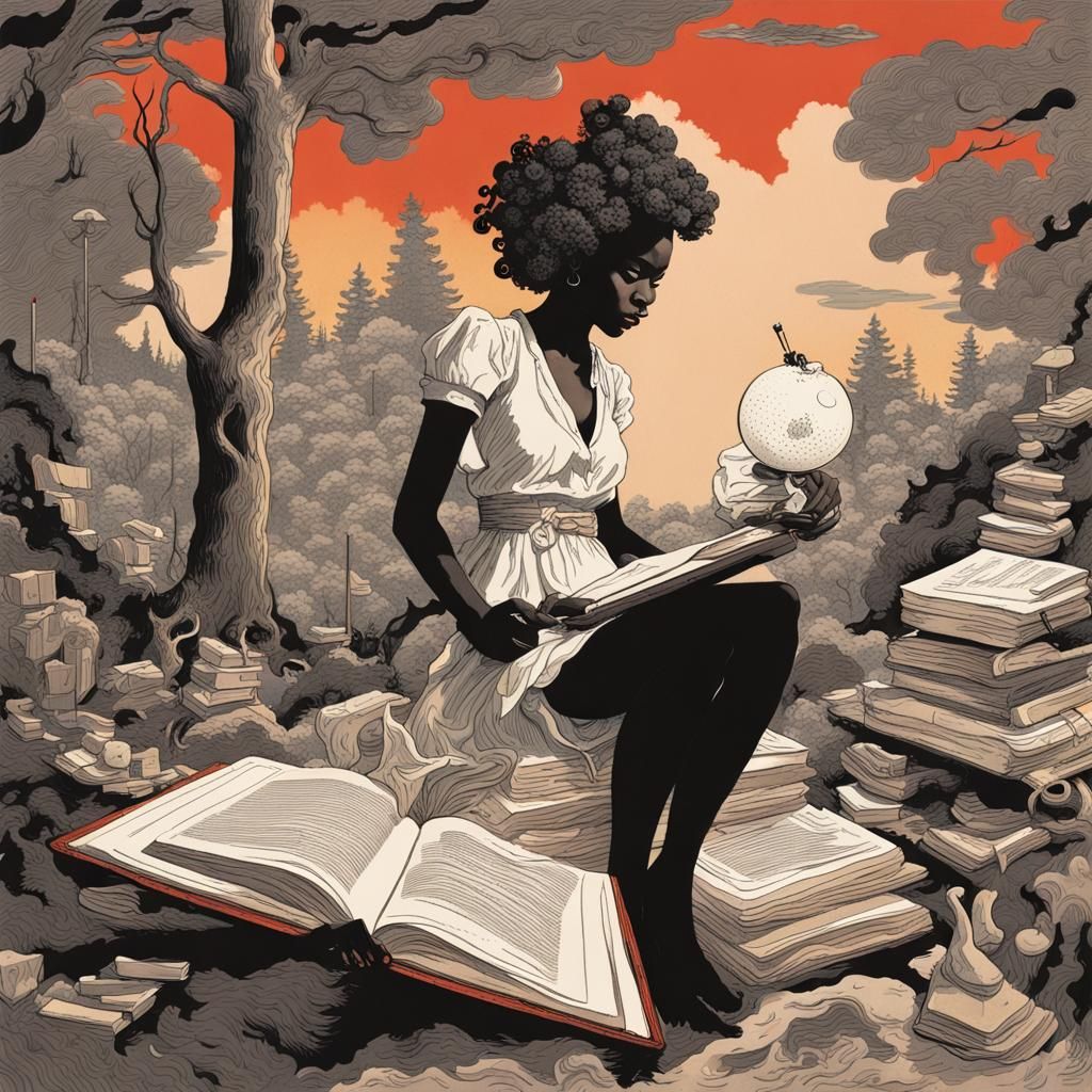 Surreal Book Illustration in Maximalist Ink Painting Style