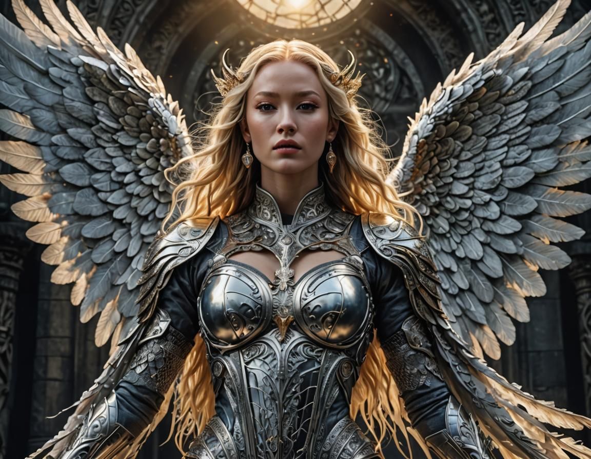 Celestial Angel in Medieval Cathedral, Detailed Digital Art