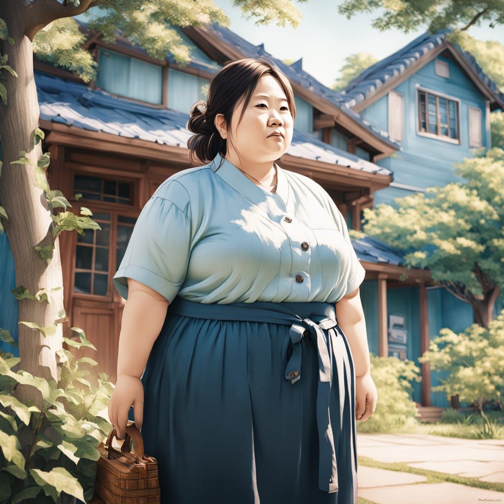 Beautiful Plus-Sized Asian Woman in Natural Light