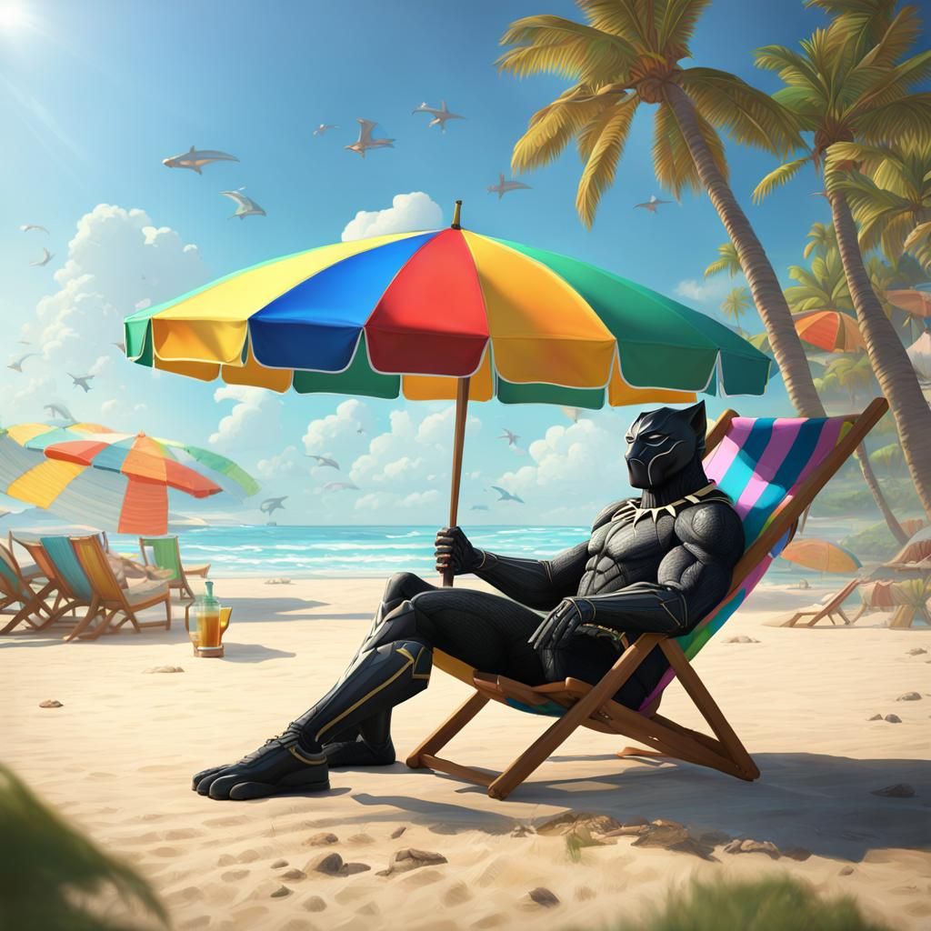 Black Panther Vacationing with Wonder Woman: Fantasy Art