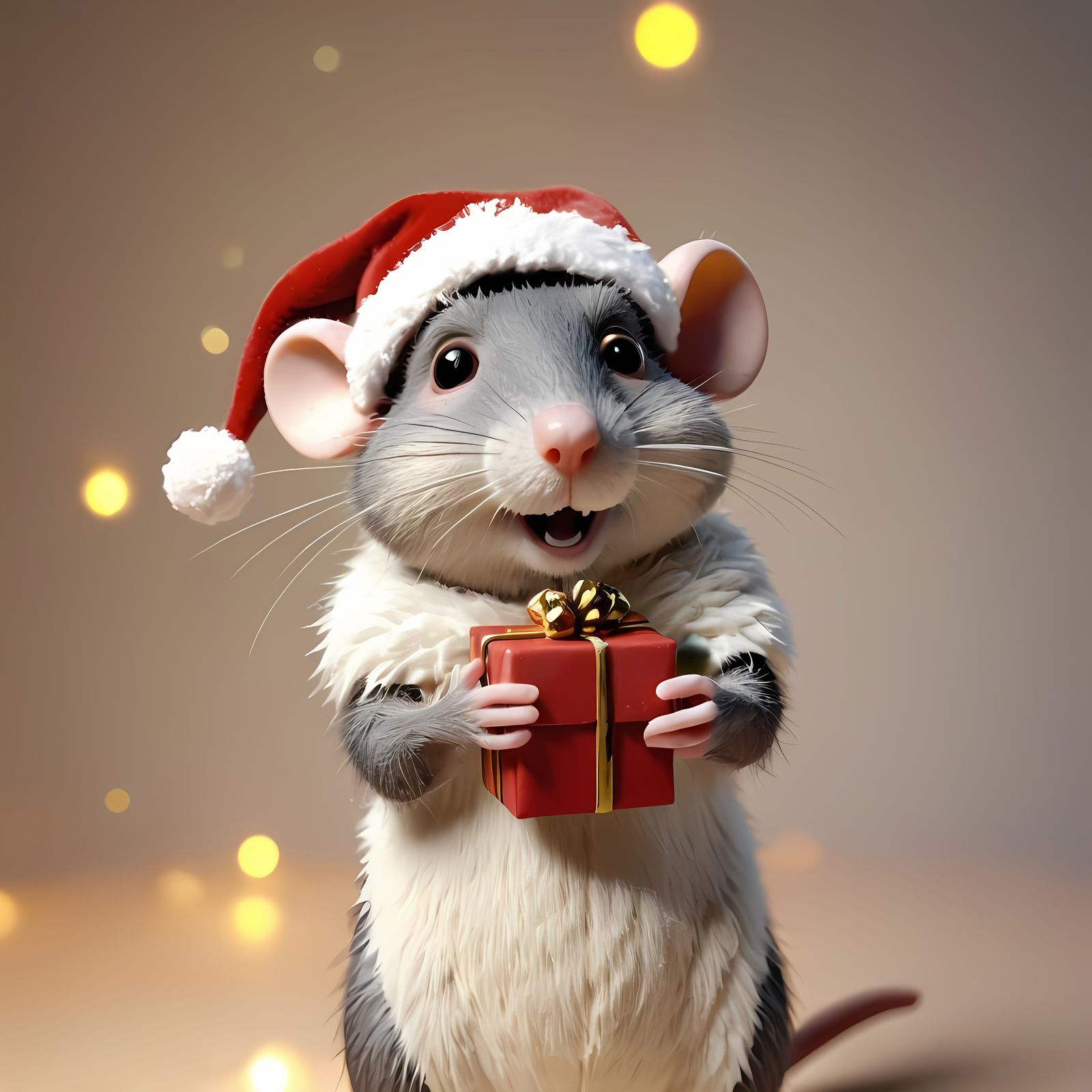 Wallace and Gromit Style Rat in Santa Hat