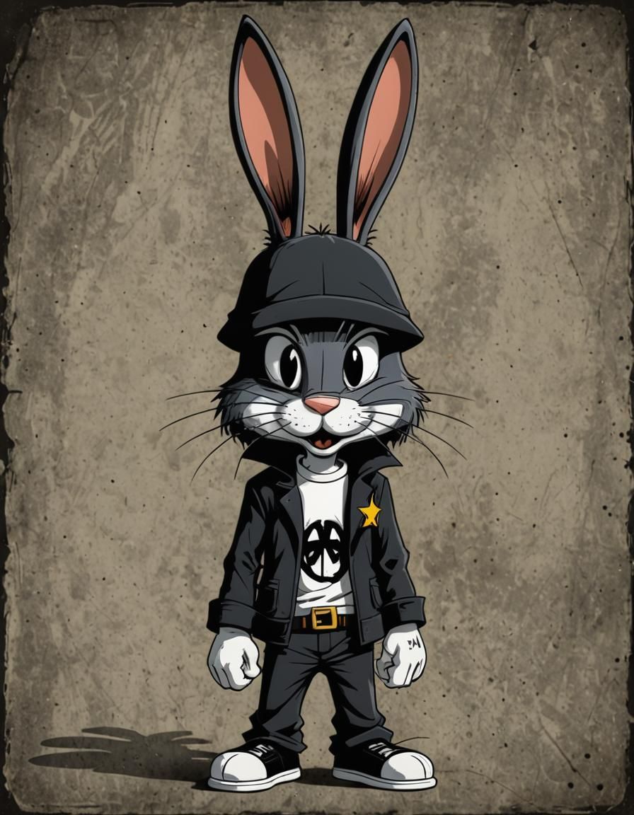 Bugs Bunny by Friz Freleng dressed as an emo-gothic, dark da...