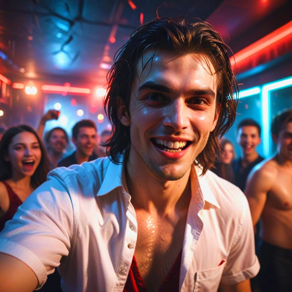Handsome Vampire Smizes in a Club