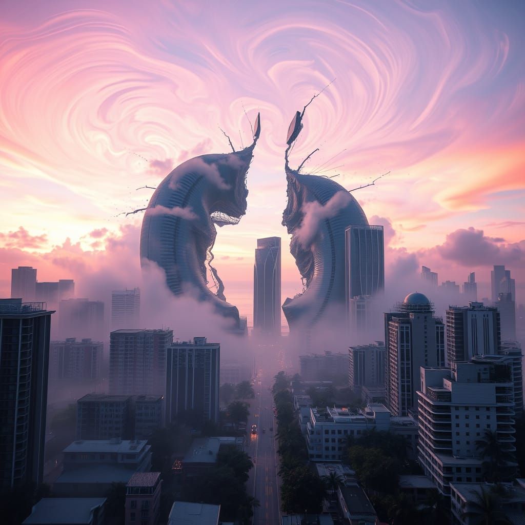 Surreal Cityscape in Cosmic Distortion