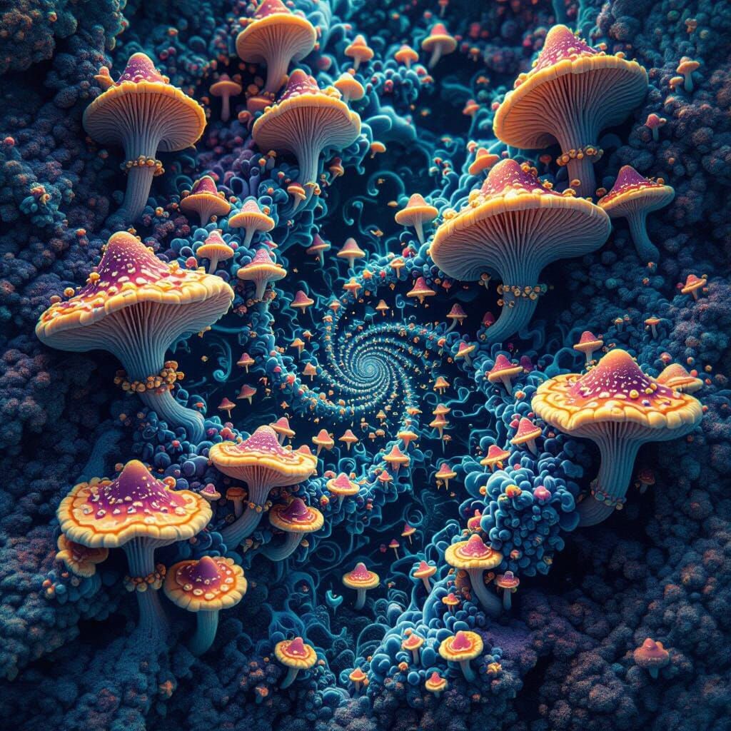 Vibrant Magic Mushroom Fractal Art