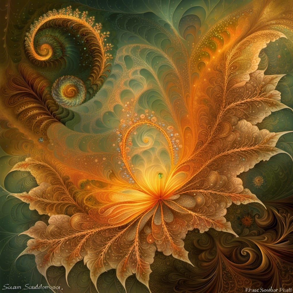 Fire Fairies on Fractal Flowers in Fantasy Art