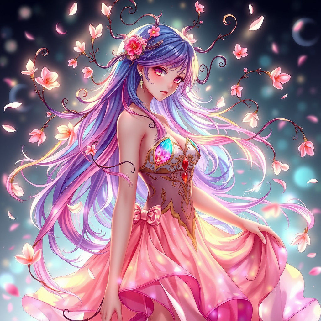 Mystical Anime Character in Rainbow Hues