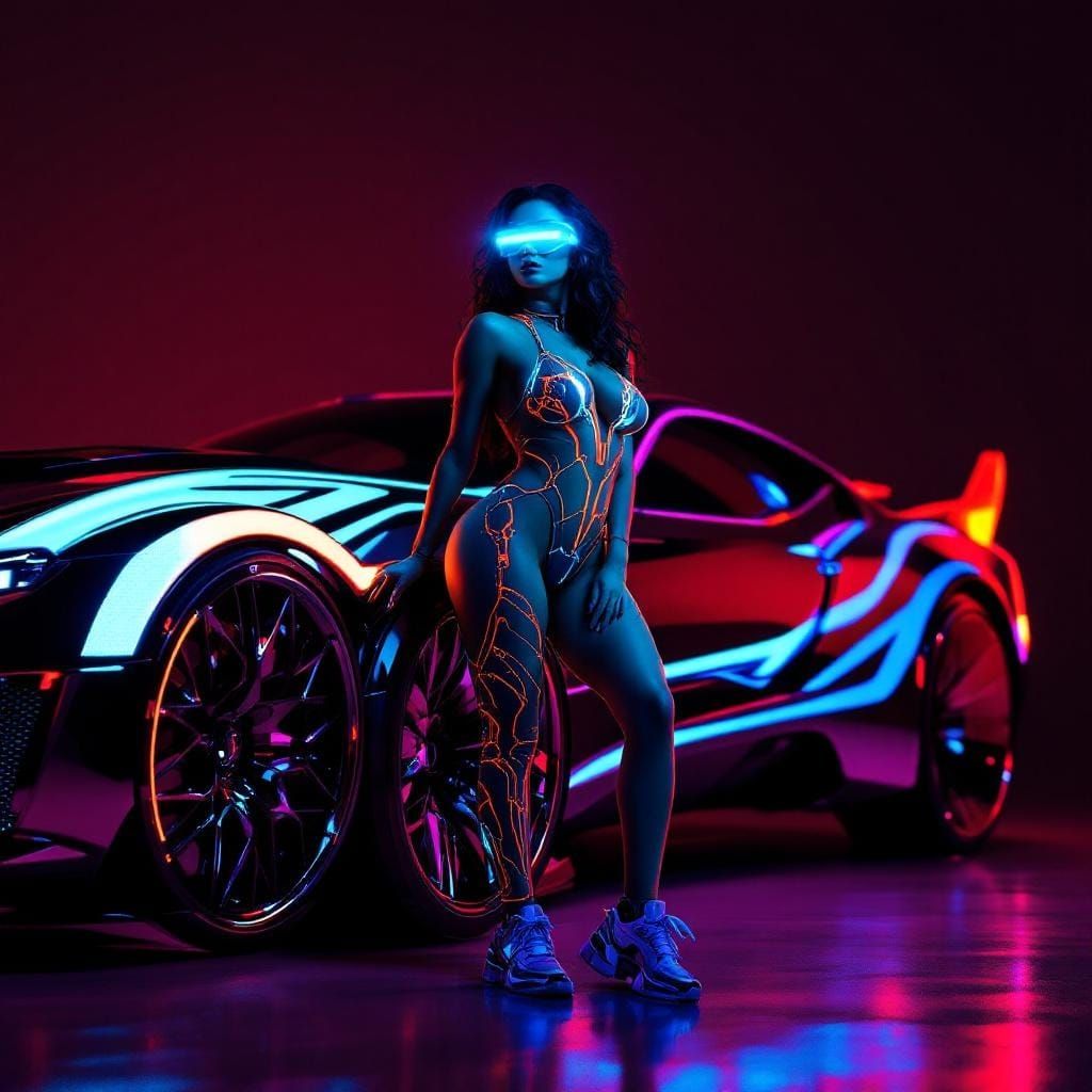 Futuristic Curvy Woman in Cyber-Tech Bikini