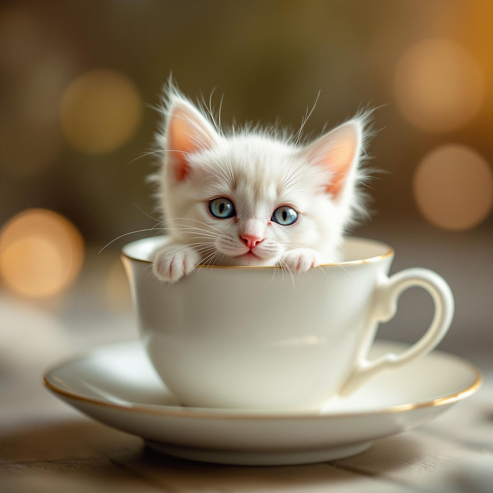 Adorable Kitten in Cup, Soft Natural Light