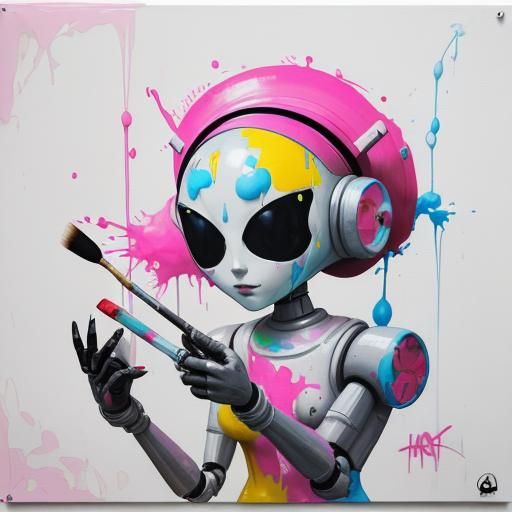 Robot Artist in Graffiti Splash Art Style