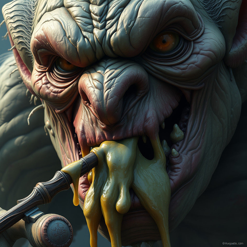 Grotesque Troll with Wand, Detailed Fantasy Art